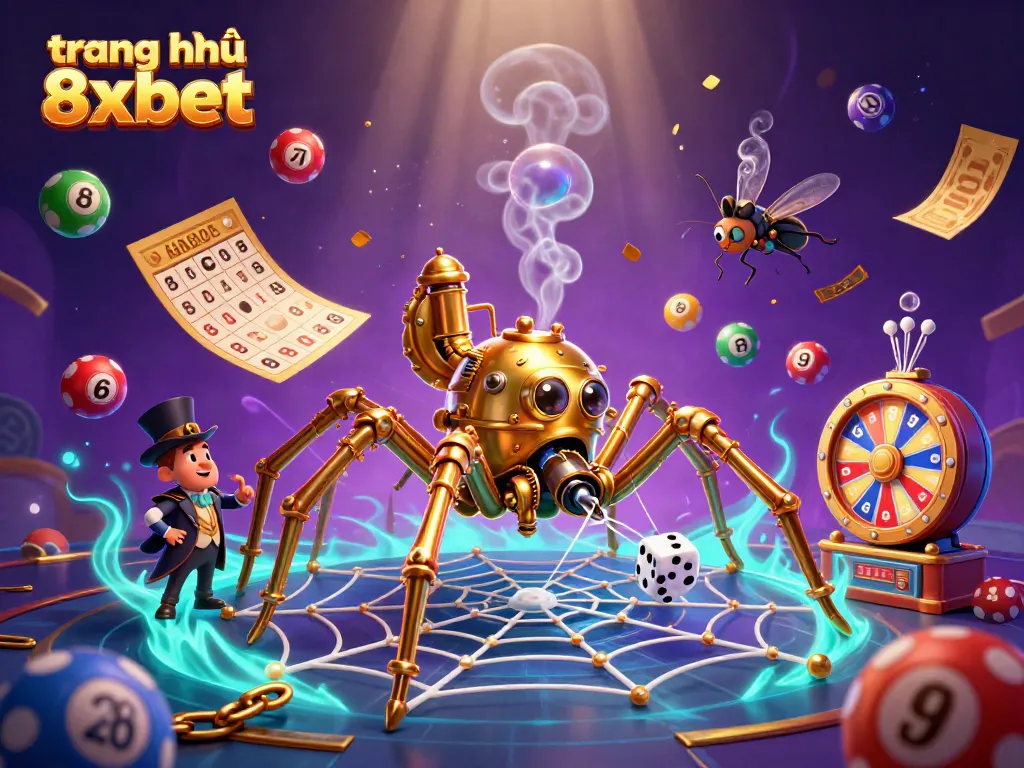 Catch the excitement at trang chủ 8xbet with our steampunk-themed casino illustration featuring vibrant games.