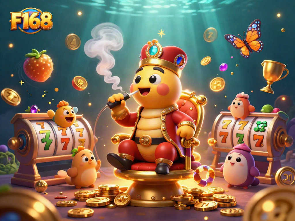 Experience the thrill of F168 with vibrant symbols, golden prizes, and playful characters.