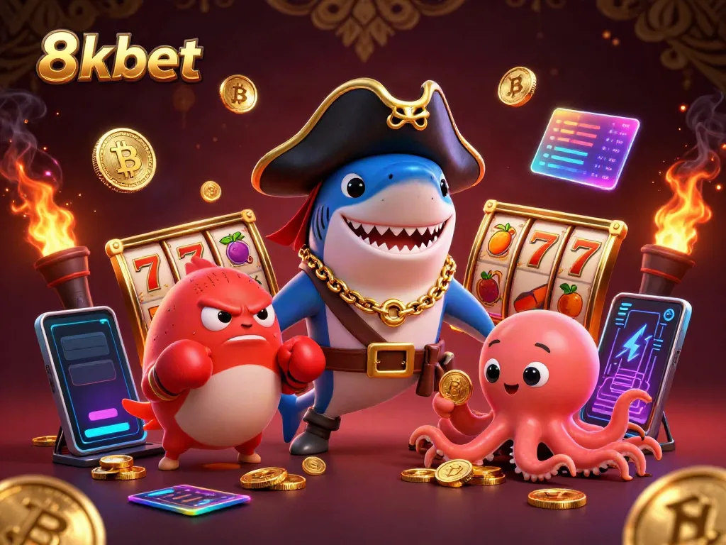 Engage with 8xbet's vibrant gaming scene featuring dynamic characters and exciting slot elements.