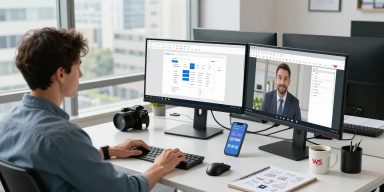 Discover WPS Download in a modern tech workspace showcasing productivity tools and vibrant office atmosphere.
