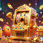 Crazyvegas slot machine triumphantly hitting a jackpot amid cheering baby slots and popcorn, creating a festive gambling atmosphere